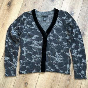 Sarah Spencer Cardigan Lambs wool angora blend Grey Black floral print S…